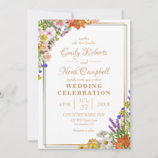 Gold Border Colorful Wildbloemen Land Weddenschap Kaart