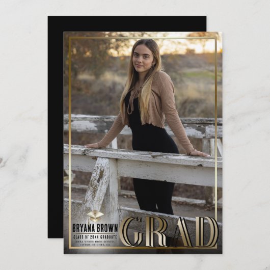 Gold Border Duo Grad Graduation Faire-part photo (Devant / Derrière)