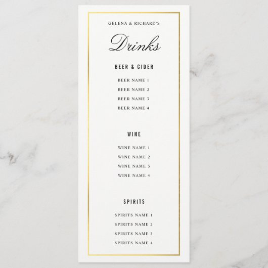 Gold Border Elegant Bruiloft Diner Menu en Drinken (Achterkant)