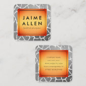 Gold Border met Chic Grey Pattern Vierkante Visitekaartje (Voorkant / Achterkant)
