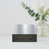 Gold Border | Metallic Black Mesh Pattern Visitekaartje (Staand voorkant)