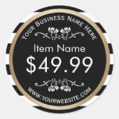Gold Border Modern Black White Stripes Price Label (Voorkant)