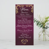 Gold Border op Plum Wedding Menu (Staand voorkant)