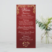 Gold Border op Ruby Red Wedding Menu (Staand voorkant)