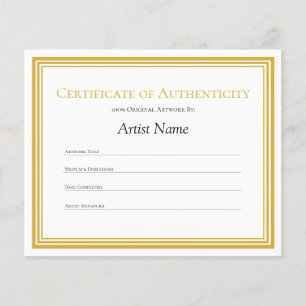 Gold Border Paper Certificate of Authenticity Art