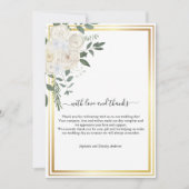 Gold Border White Roses Greenery Wedding Bedankkaart (Voorkant)
