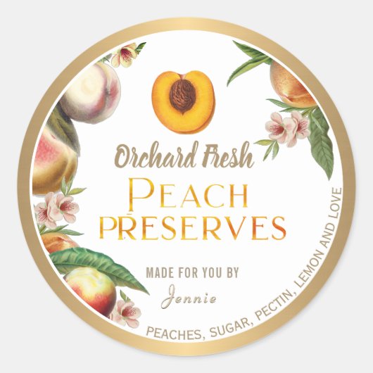 Gold Bordered Homemade Peach Jam Jelly Label (Voorkant)