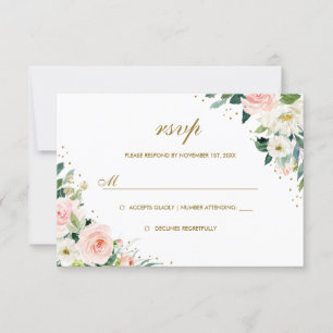 Gold Botanical Blush Floral Wedding RSVP