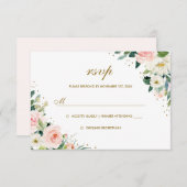 Gold Botanical Blush Floral Wedding RSVP (Devant / Derrière)