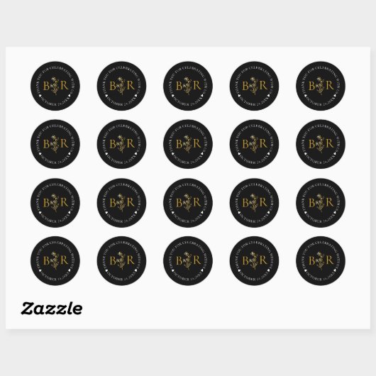 Gold Botanical Custom Foil Monogram  Ronde Sticker (Vel)
