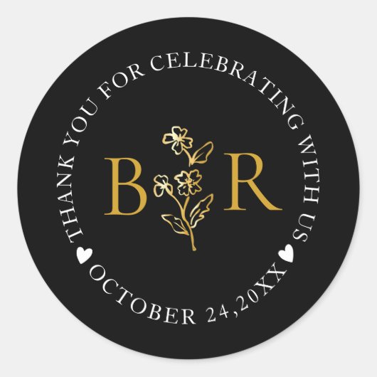 Gold Botanical Custom Foil Monogram  Ronde Sticker (Voorkant)