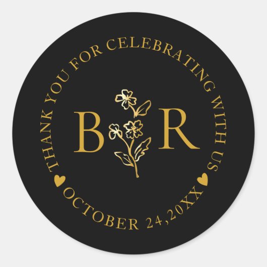 Gold Botanical Custom Foil Monogram  Ronde Sticker (Voorkant)