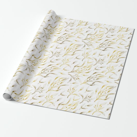 Gold Botanical Fstromend Branches Cadeaupapier (Uitgerold)