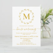 Gold Botanical Monogram Huisverwarming Uitnodiging (Staand voorkant)
