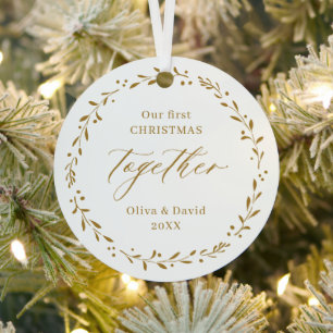 Gold Botanical onze eerste kerstmis samen Metalen Ornament