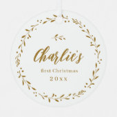 Gold Botanical Personalised Baby's Eerste Kerstmis Metalen Ornament (Voorkant)