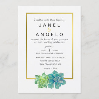 Gold Botanical Succulent Faire-part de mariage