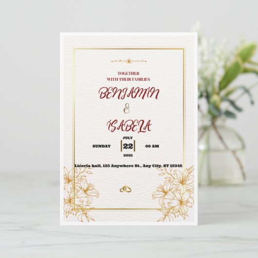 Gold Botanical Wedding invitation (Debout devant)