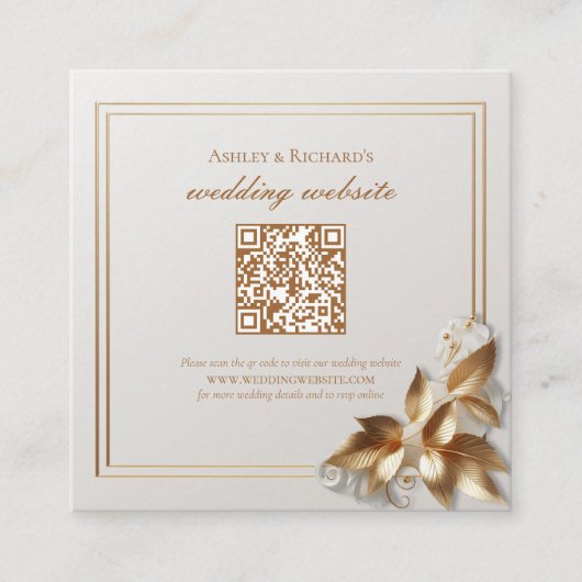 Gold Botanical Wedding Registry QR Code Informatiekaartje (Voorkant)