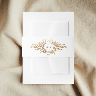 gold botanical wreath double monogram wedding uitnodigingen wikkel