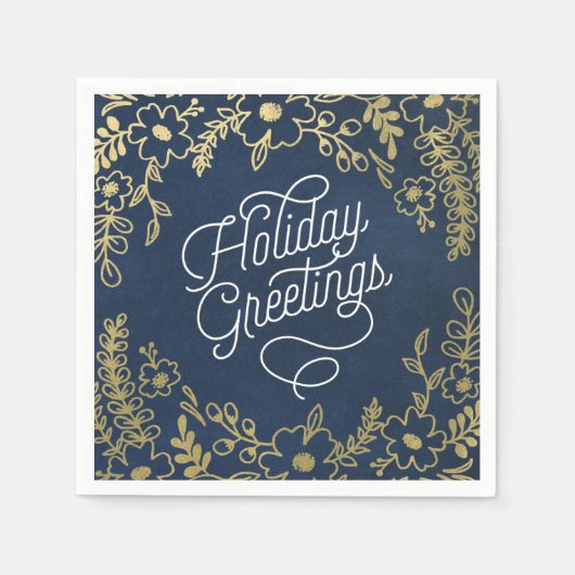 Gold Botanicals Holiday Greetings Servetten (Voorkant)