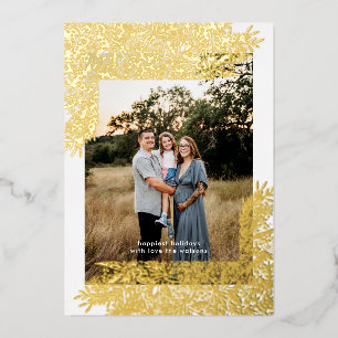 Gold Botanische Lijst met hand getekende kerstfoto Folie Feestdagenkaart