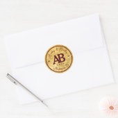 Gold Bourgondië 2 Letter Monogram Huwelijk Ronde Sticker (Envelop)