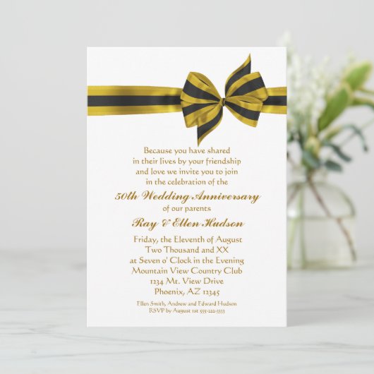 Gold Bow 50th Anniversary Party Invitations (Debout devant)