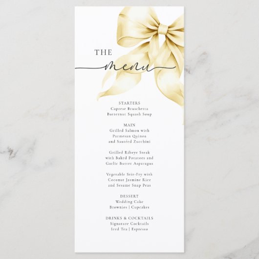 Gold Bow Bridal Shower Menu Card (Devant)