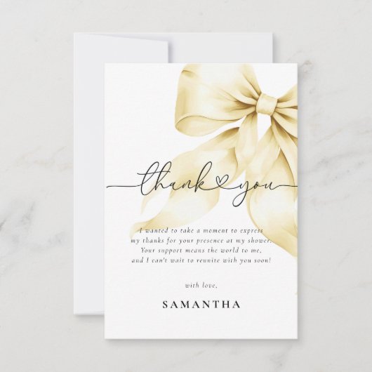 Gold Bow Bridal Shower Thank You Card Bedankkaart (Voorkant)