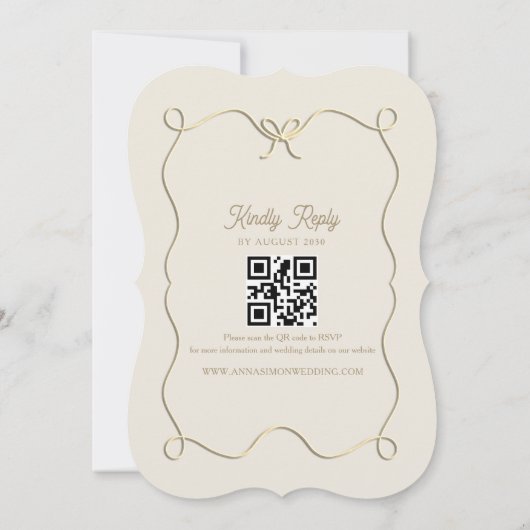 Gold Bow bruiloft uitnodiging met QR-code (Achterkant)