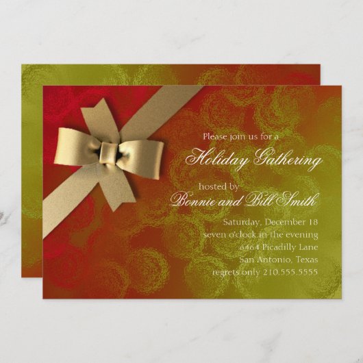 Gold Bow Circles Vacances Invitation (Devant / Derrière)