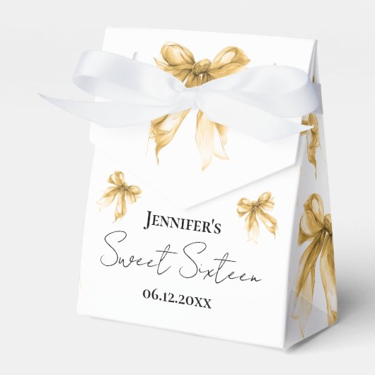 Gold Bow Coquette Script Sweet 16 Thank You Bedankdoosjes (Voorkant Zijde)