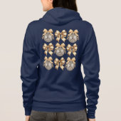 Gold Bow & Disco Ball Navy Zip-Up Coquette Hoodie (Achterkant)