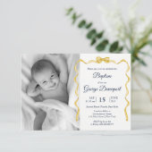 Gold Bow Doop Religieuze gebeurtenis aangepaste fo Kaart (Staand voorkant)