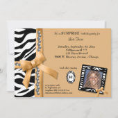 Gold Bow Et Zebra Striped Anniversaire Invitation (Devant)