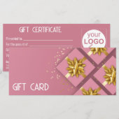 Gold Bow Festive Modern Pink boîte cadeau Carte ca (Devant / Derrière)