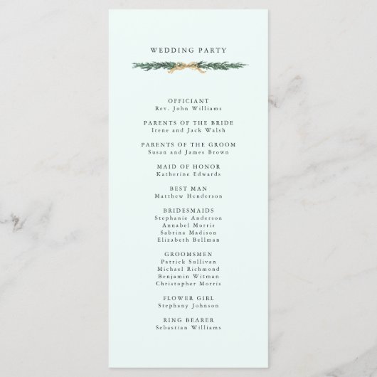 Gold Bow & Green Garland Wedding Ceremony Mint Programma (Achterkant)