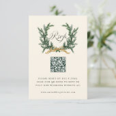 Gold Bow & Green Pine Wreath Wedding QR Code Ivory RSVP Kaartje (Staand voorkant)