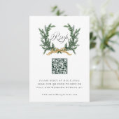 Gold Bow & Green Pine Wreath Wedding QR Code RSVP Kaartje (Staand voorkant)