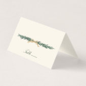 Gold Bow & Greenery Border Ivory Place Card (Front)