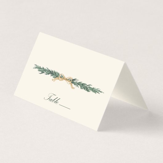 Gold Bow & Greenery Border Ivory Place Card (Front)