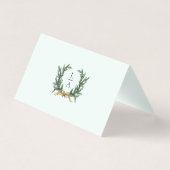 Gold Bow & Greenery Border Mint Wedding Place Card (Back)