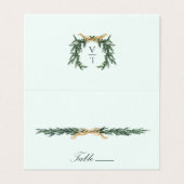 Gold Bow & Greenery Border Mint Wedding Place Card (Outside Unfolded)