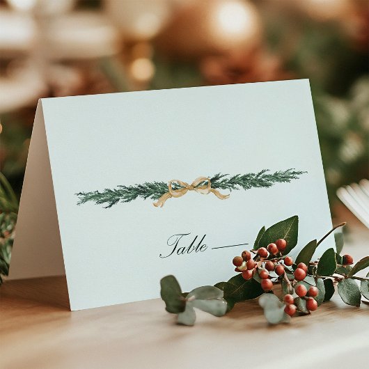 Gold Bow & Greenery Border Mint Wedding Place Card Kaart