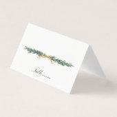Gold Bow & Greenery Border Wedding Place Card (Front)