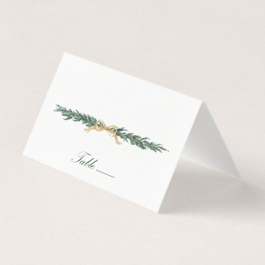Gold Bow & Greenery Border Wedding Place Card (Front)