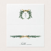 Gold Bow & Greenery Border Wedding Place Card (Outside Unfolded)