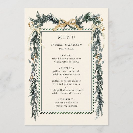 Gold Bow & Greenery Garland Ivory Wedding Menu (Voorkant)