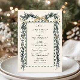 Gold Bow & Greenery Garland Ivory Wedding Menu